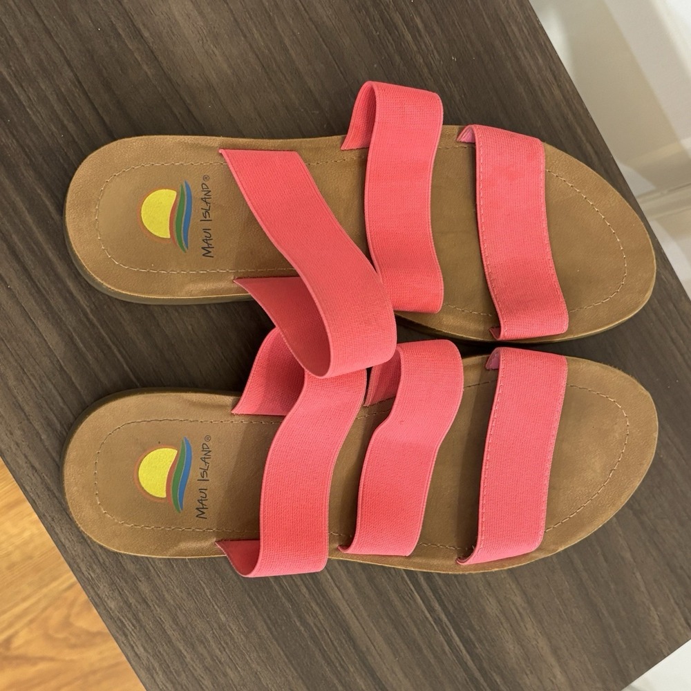 Maui Island‎ Womens Triple Slide Pink Sandals Shoes Size 7M